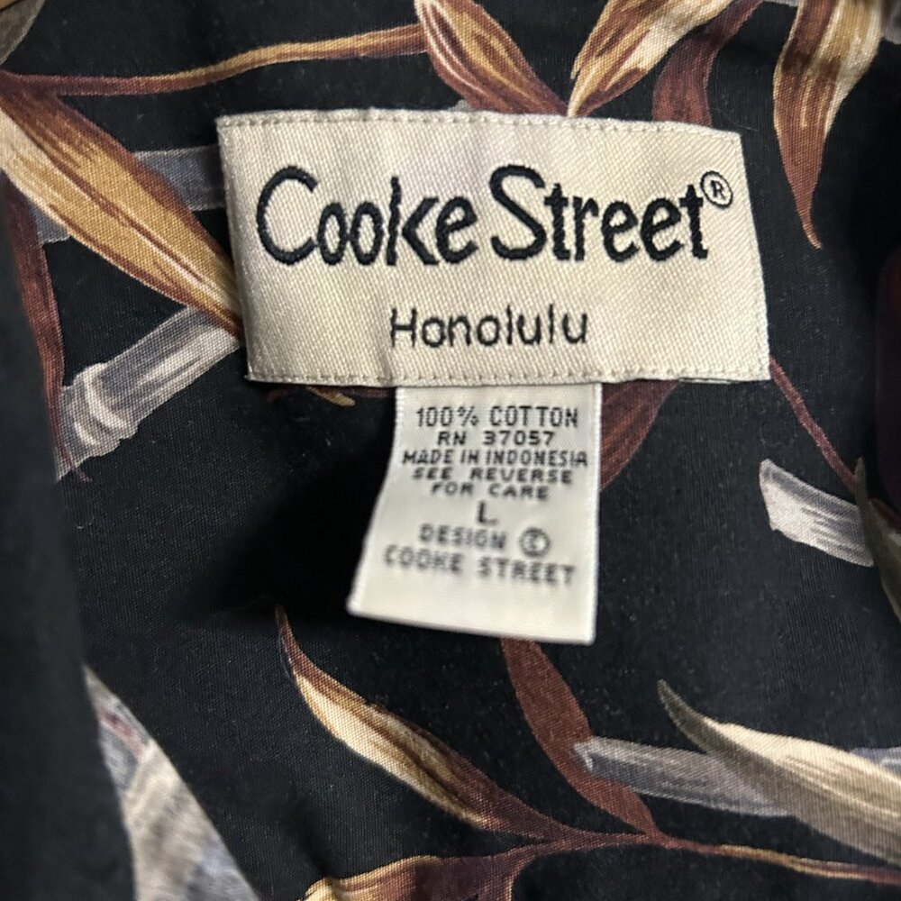Vintage Cooke Street Honolulu Hawaiian Shirt Button Up Black Bamboo Leaves - Picture 3 of 4